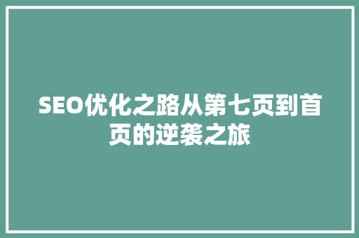 SEO优化之路从第七页到首页的逆袭之旅 SEO关键词