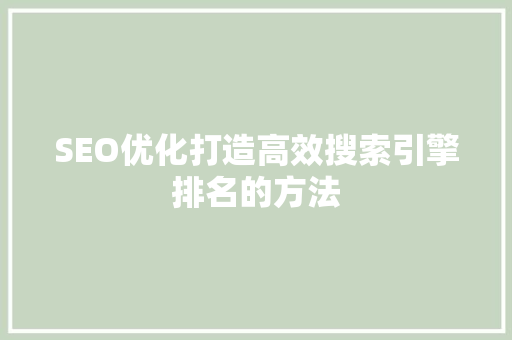 SEO优化打造高效搜索引擎排名的方法 神马SEO