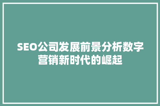 SEO公司发展前景分析数字营销新时代的崛起 网站建设公司