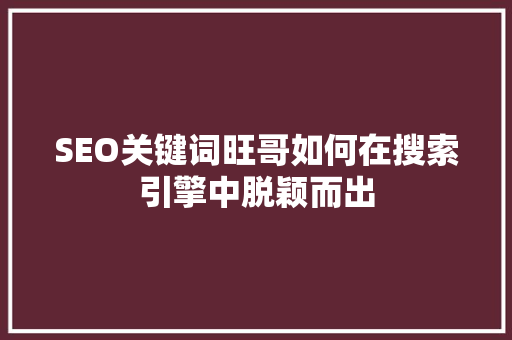 SEO关键词旺哥如何在搜索引擎中脱颖而出
