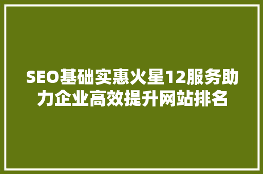 SEO基础实惠火星12服务助力企业高效提升网站排名 搜狗SEO