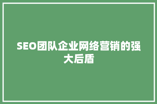 SEO团队企业网络营销的强大后盾