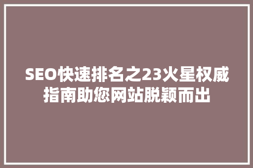 SEO快速排名之23火星权威指南助您网站脱颖而出