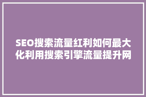 SEO搜索流量红利如何最大化利用搜索引擎流量提升网站价值