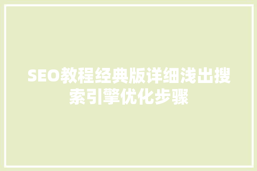 SEO教程经典版详细浅出搜索引擎优化步骤