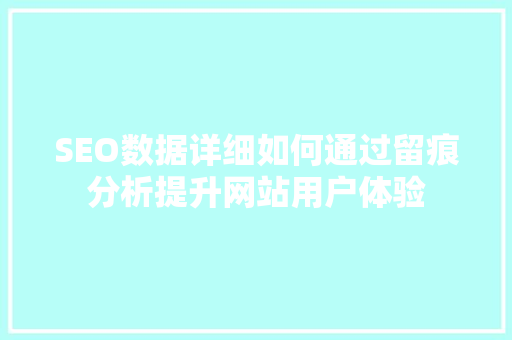 SEO数据详细如何通过留痕分析提升网站用户体验