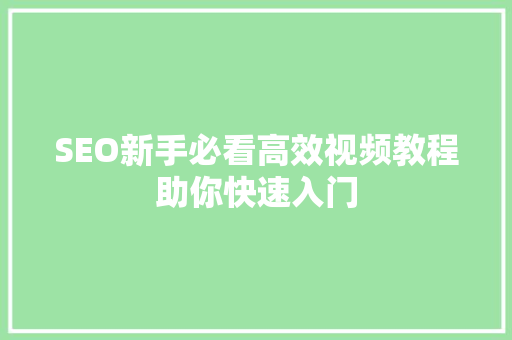SEO新手必看高效视频教程助你快速入门