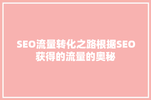 SEO流量转化之路根据SEO获得的流量的奥秘