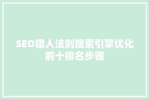 SEO猎人法则搜索引擎优化前十排名步骤