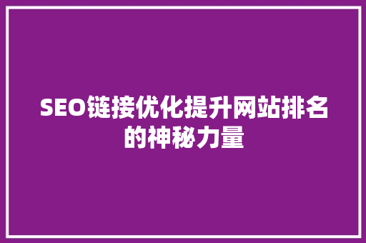 SEO链接优化提升网站排名的神秘力量 网站建设公司
