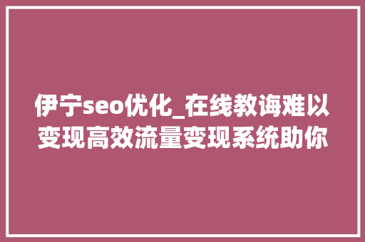 伊宁seo优化_在线教诲难以变现高效流量变现系统助你提高转化率