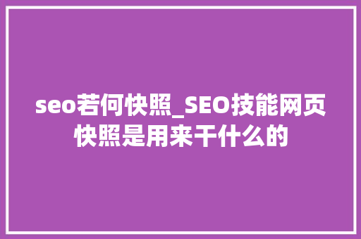 seo若何快照_SEO技能网页快照是用来干什么的 seo若何快照_SEO技能网页快照是用来干什么的 网站建设公司