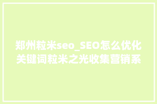 郑州粒米seo_SEO怎么优化关键词粒米之光收集营销系统解析个中关键