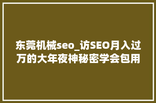 东莞机械seo_访SEO月入过万的大年夜神秘密学会包用生平 东莞机械seo_访SEO月入过万的大年夜神秘密学会包用生平 SEO关键词