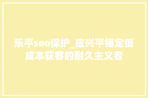 乐平seo保护_应兴平锚定低成本获客的耐久主义者