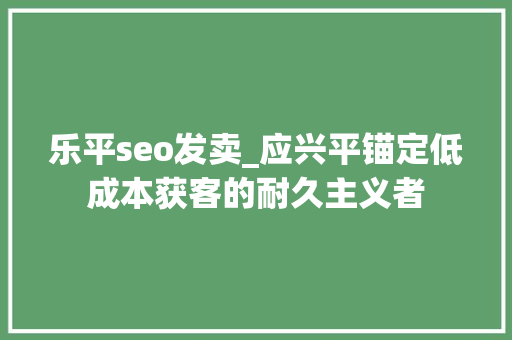 乐平seo发卖_应兴平锚定低成本获客的耐久主义者