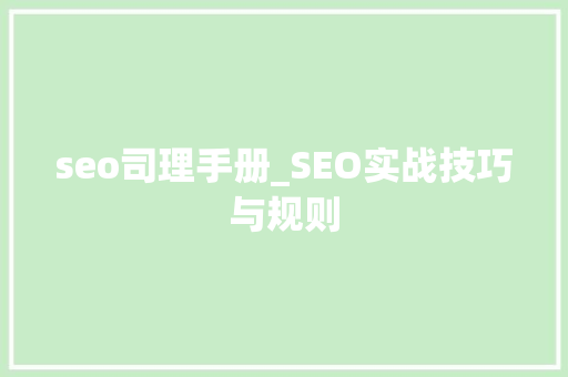 seo司理手册_SEO实战技巧与规则 seo司理手册_SEO实战技巧与规则 神马SEO