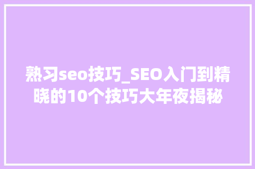 熟习seo技巧_SEO入门到精晓的10个技巧大年夜揭秘 熟习seo技巧_SEO入门到精晓的10个技巧大年夜揭秘 网站建设公司