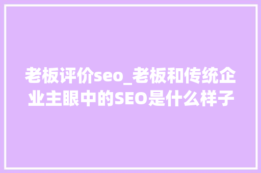 老板评价seo_老板和传统企业主眼中的SEO是什么样子的