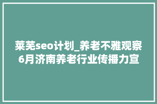 莱芜seo计划_养老不雅观察6月济南养老行业传播力宣告 比较上个月降142