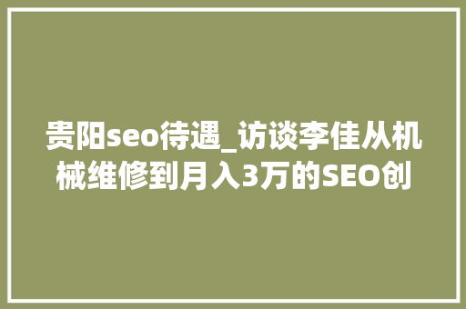 贵阳seo待遇_访谈李佳从机械维修到月入3万的SEO创业经历