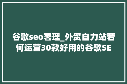 谷歌seo署理_外贸自力站若何运营30款好用的谷歌SEO优化对象推荐下