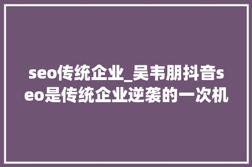 seo传统企业_吴韦朋抖音seo是传统企业逆袭的一次机会