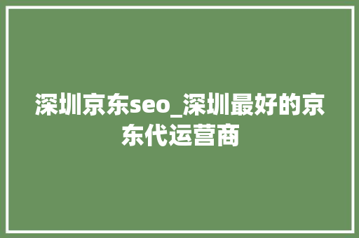 深圳京东seo_深圳最好的京东代运营商