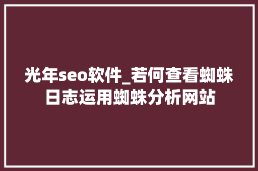 光年seo软件_若何查看蜘蛛日志运用蜘蛛分析网站