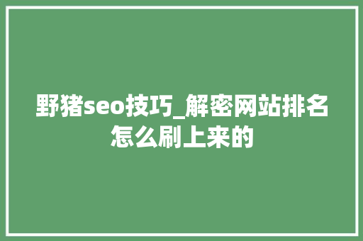 野猪seo技巧_解密网站排名怎么刷上来的 野猪seo技巧_解密网站排名怎么刷上来的 搜狗SEO