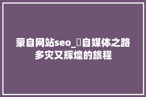 蒙自网站seo_巜自媒体之路多灾又辉煌的旅程