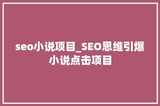 seo小说项目_SEO思维引爆小说点击项目