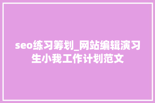 seo练习筹划_网站编辑演习生小我工作计划范文 百度SEO