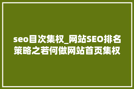 seo目次集权_网站SEO排名策略之若何做网站首页集权 seo目次集权_网站SEO排名策略之若何做网站首页集权 百度SEO