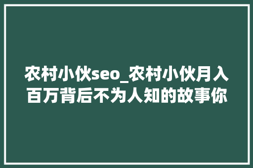 农村小伙seo_农村小伙月入百万背后不为人知的故事你想知道吗 农村小伙seo_农村小伙月入百万背后不为人知的故事你想知道吗 必应SEO