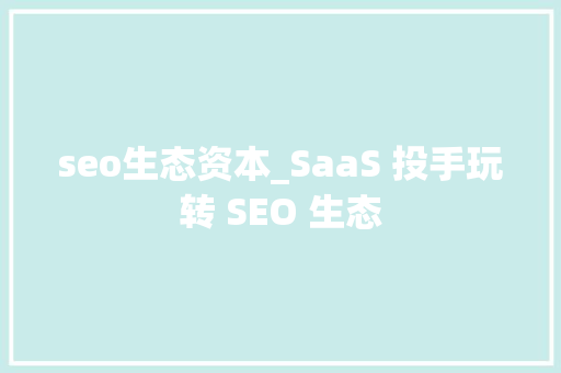 seo生态资本_SaaS 投手玩转 SEO 生态 seo生态资本_SaaS 投手玩转 SEO 生态 必应SEO