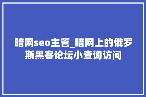 暗网seo主管_暗网上的俄罗斯黑客论坛小查询访问