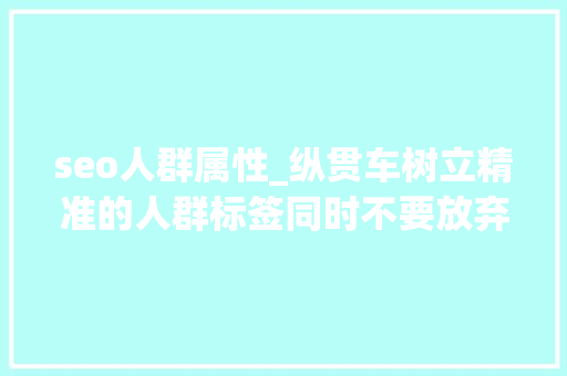seo人群属性_纵贯车树立精准的人群标签同时不要放弃SEO优化