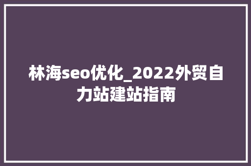 林海seo优化_2022外贸自力站建站指南 林海seo优化_2022外贸自力站建站指南 网站建设公司