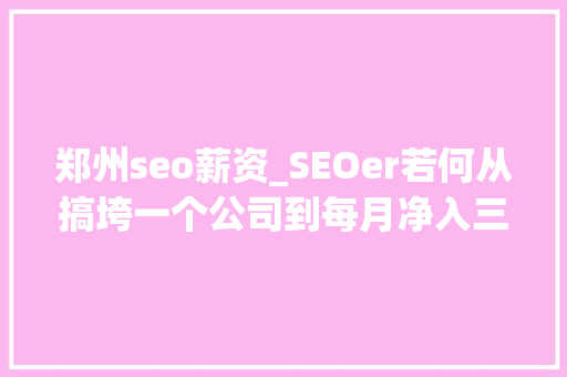 郑州seo薪资_SEOer若何从搞垮一个公司到每月净入三万公民币 郑州seo薪资_SEOer若何从搞垮一个公司到每月净入三万公民币 网站建设公司