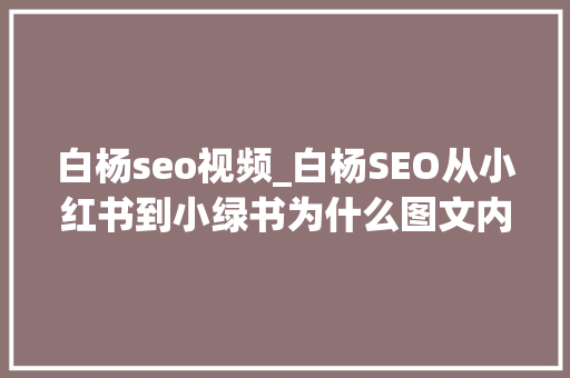 白杨seo视频_白杨SEO从小红书到小绿书为什么图文内容搞精准流量更随意马虎