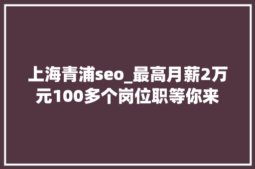 上海青浦seo_最高月薪2万元100多个岗位职等你来 上海青浦seo_最高月薪2万元100多个岗位职等你来 必应SEO