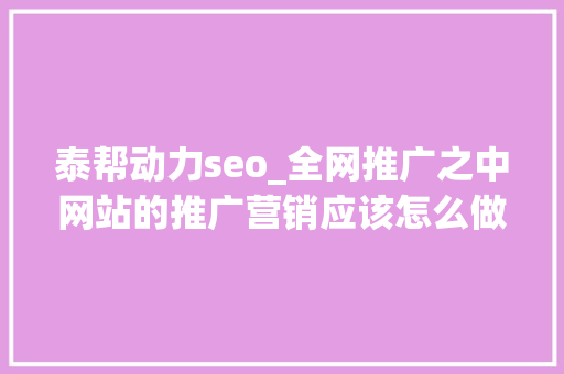 泰帮动力seo_全网推广之中网站的推广营销应该怎么做 神马SEO