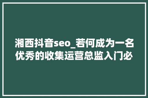 湘西抖音seo_若何成为一名优秀的收集运营总监入门必知 湘西抖音seo_若何成为一名优秀的收集运营总监入门必知 神马SEO