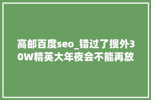 高邮百度seo_错过了搜外30W精英大年夜会不能再放走巨推收集营销大年夜会