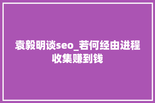 袁毅明谈seo_若何经由进程收集赚到钱 袁毅明谈seo_若何经由进程收集赚到钱 搜狗SEO