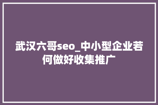 武汉六哥seo_中小型企业若何做好收集推广 武汉六哥seo_中小型企业若何做好收集推广 必应SEO