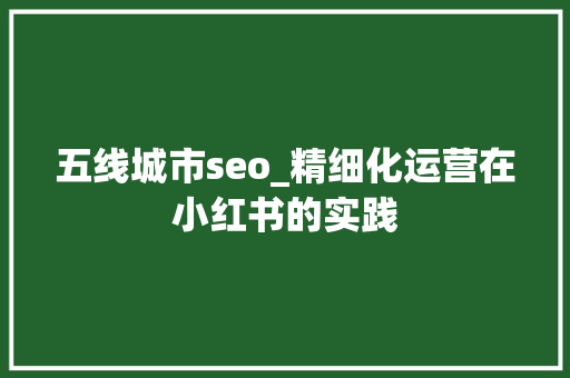 五线城市seo_精细化运营在小红书的实践 五线城市seo_精细化运营在小红书的实践 搜狗SEO