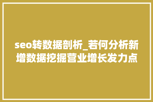 seo转数据剖析_若何分析新增数据挖掘营业增长发力点
