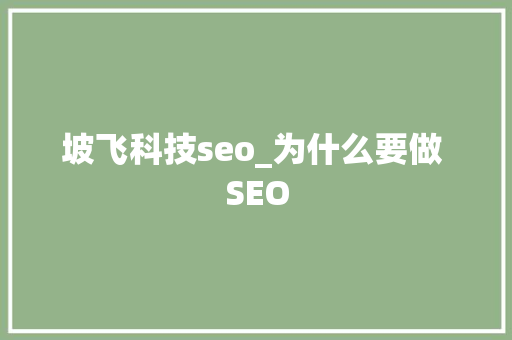 坡飞科技seo_为什么要做 SEO